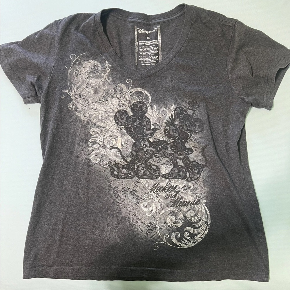 Disney Women's Charcoal Mickey & Minnie Tee